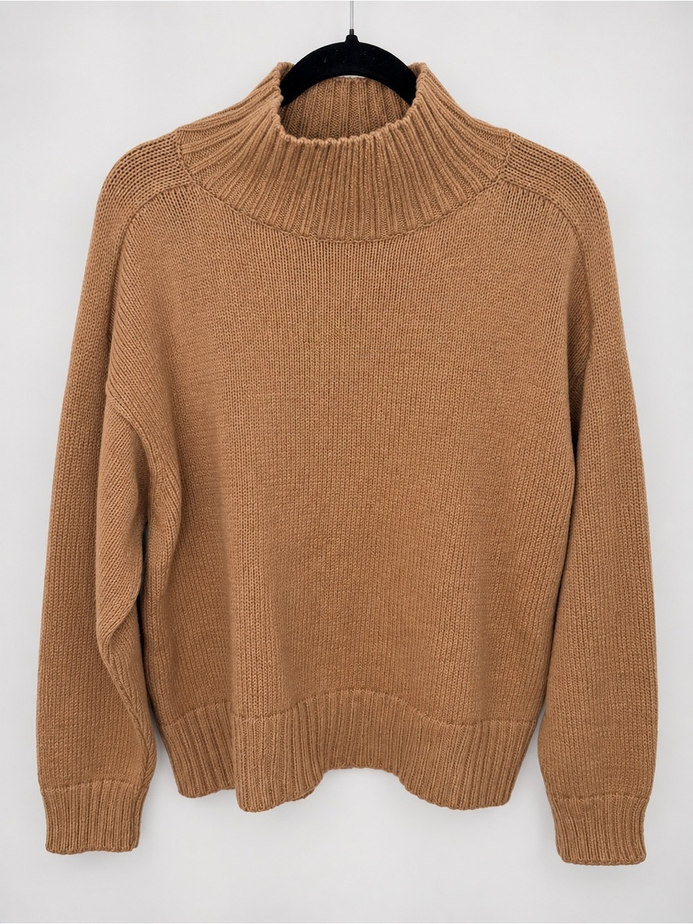 Ann Taylor Women’s Large Camel Brown Mock Neck Knit Sweater Cotton Blend